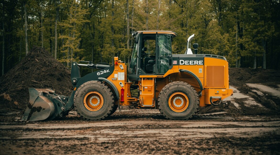 A tractor is parked in the dirt near a pile of dirt